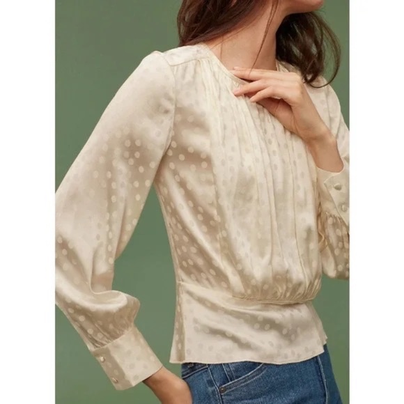 Aritzia Gariak Silk Blouse Polka Dot Classic Long Sleeve Feminine Size XS - Picture 1 of 4